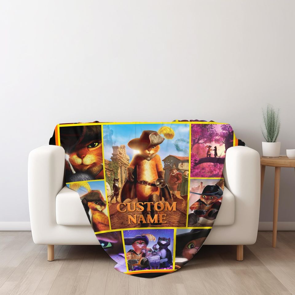 Custom Puss In Boots Cartoon Blanket, Shrek Characters Blanket