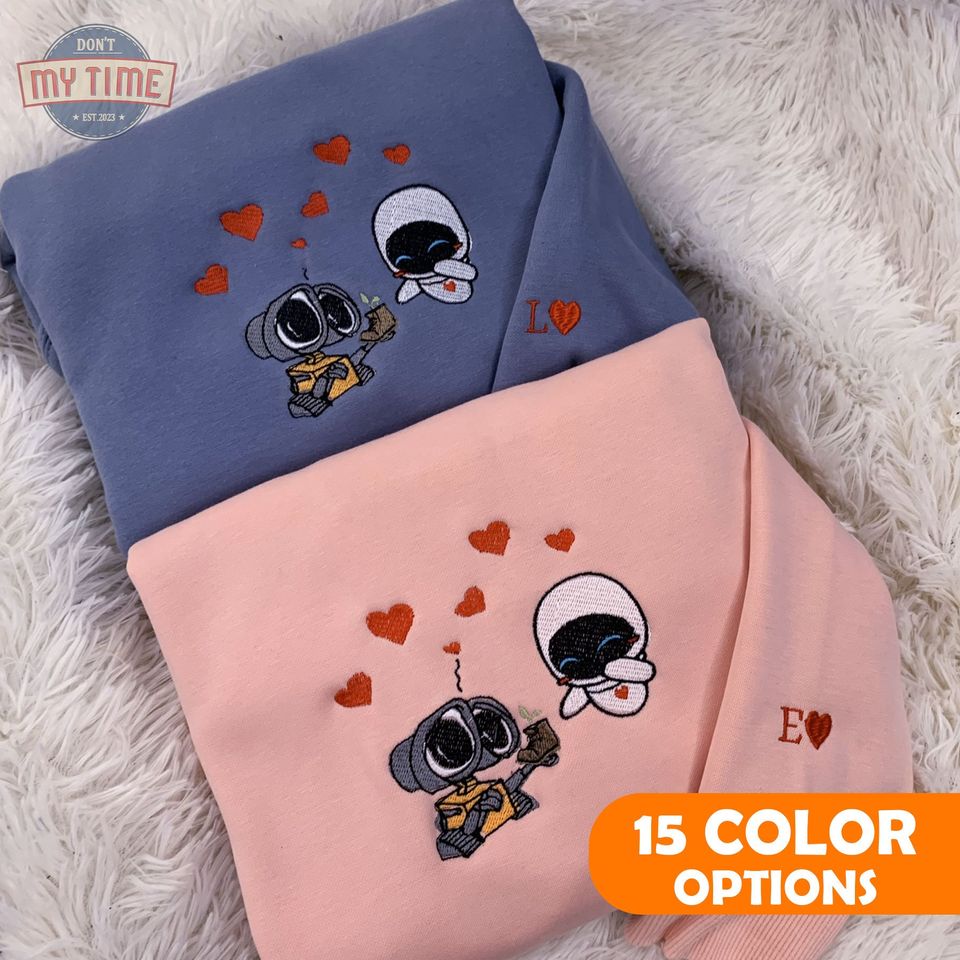 Lovely Droid Couple Character Embroidered Sweatshirt, Valentine's Day Gift