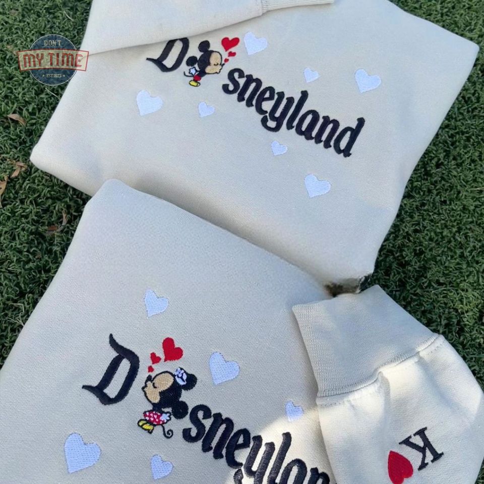 Embroidery Mouse Cartoon Couple Sweatshirt, Valentine's Day Gift