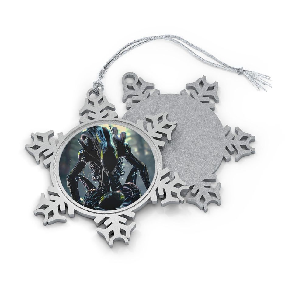 Alien Xenomorph Christmas Ornament, Pewter Snowflake, Sci-fi Gift