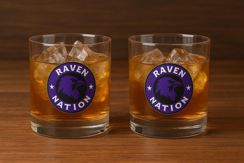 Baltimore Football Rocks Glass | Raven Nation Whiskey Glass | Fan Barware Gift | Tailgate Drinkware | Man Cave Decor