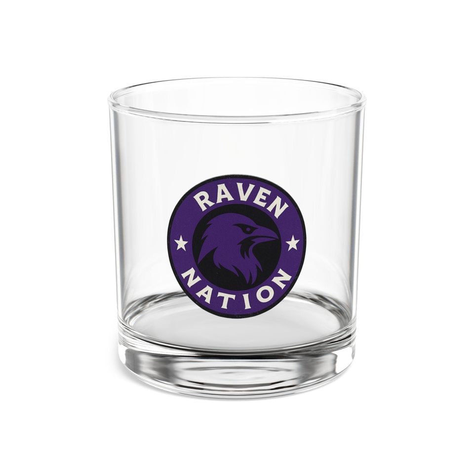 Baltimore Football Rocks Glass | Raven Nation Whiskey Glass | Fan Barware Gift | Tailgate Drinkware | Man Cave Decor