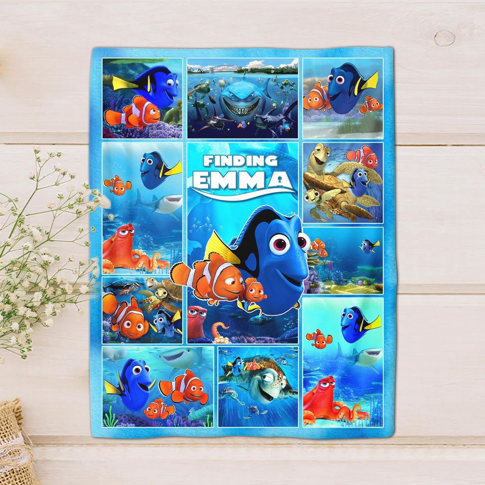 Personalized Finding Nemo Blanket, Custom Name Finding Dory Birthday Blanket Gift