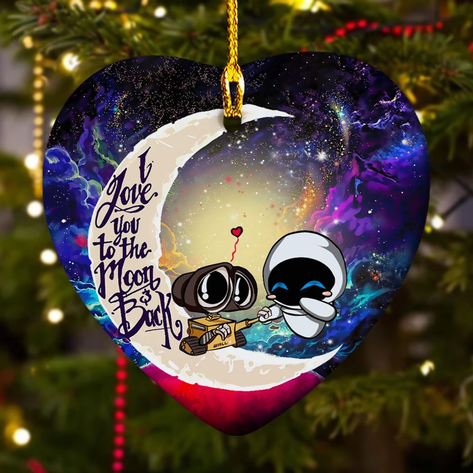 I Love You To The Moon And Back Ornament, Robot Couple In Snowflakes Xmas Ornament Gift, 2024 Christmas Tree Decor Gift For Kid