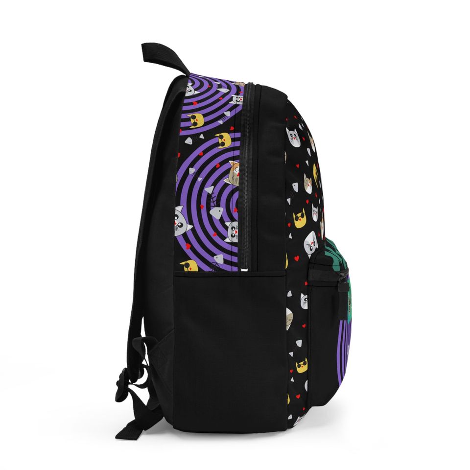 School Backpack with Cat Face Pattern
