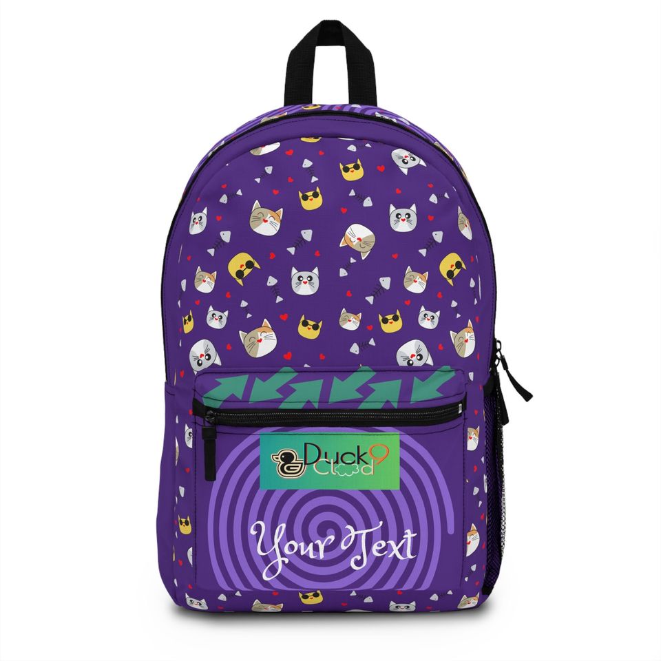 School Backpack with Cat Face Pattern