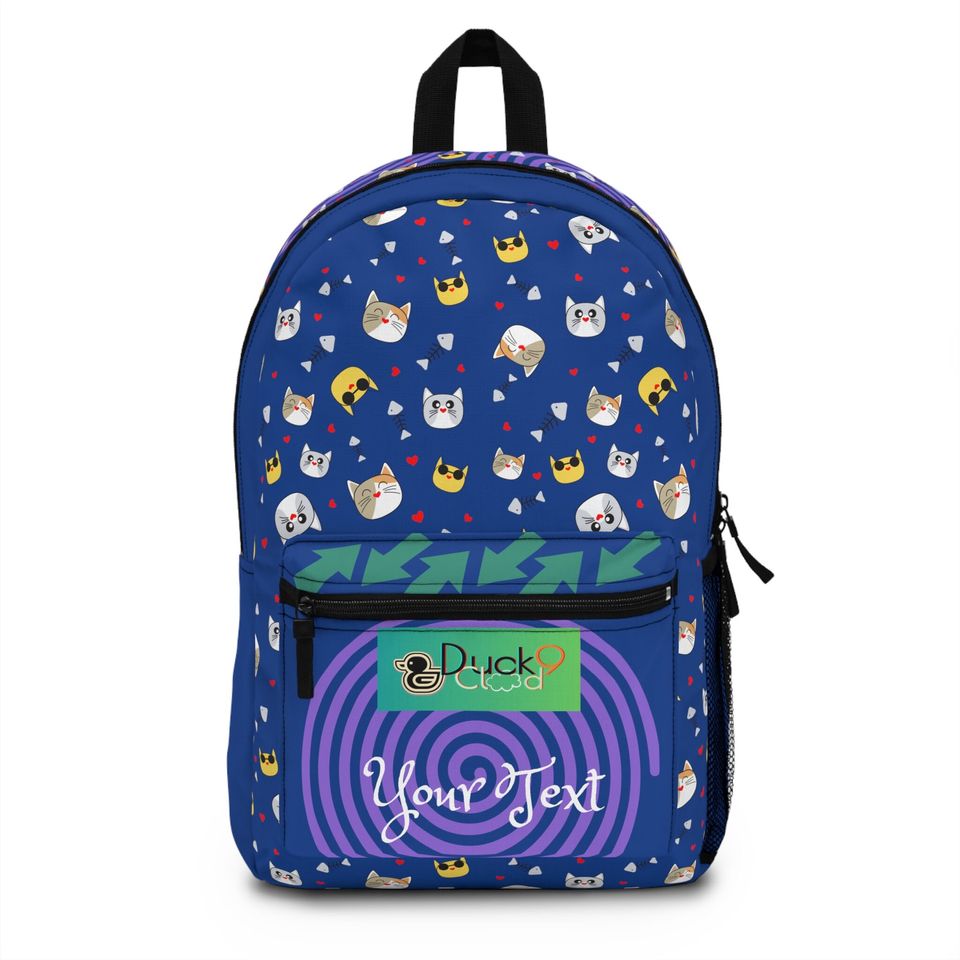 School Backpack with Cat Face Pattern
