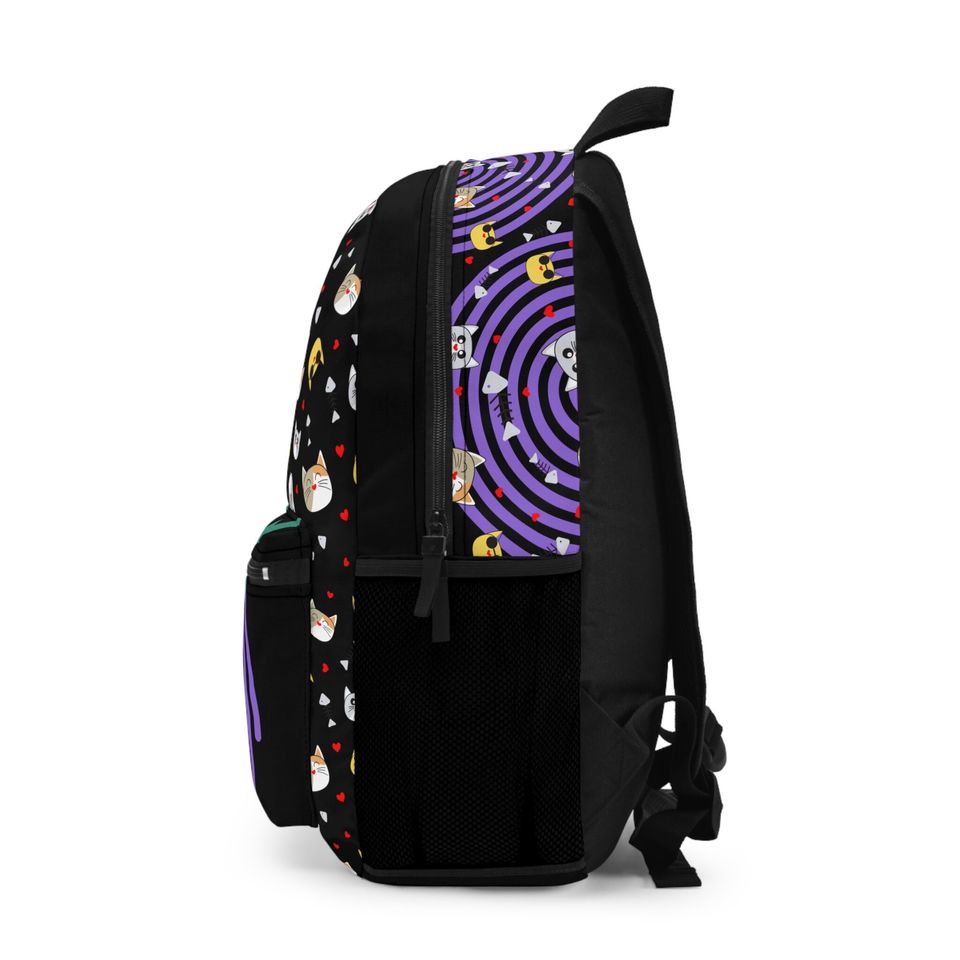 School Backpack with Cat Face Pattern