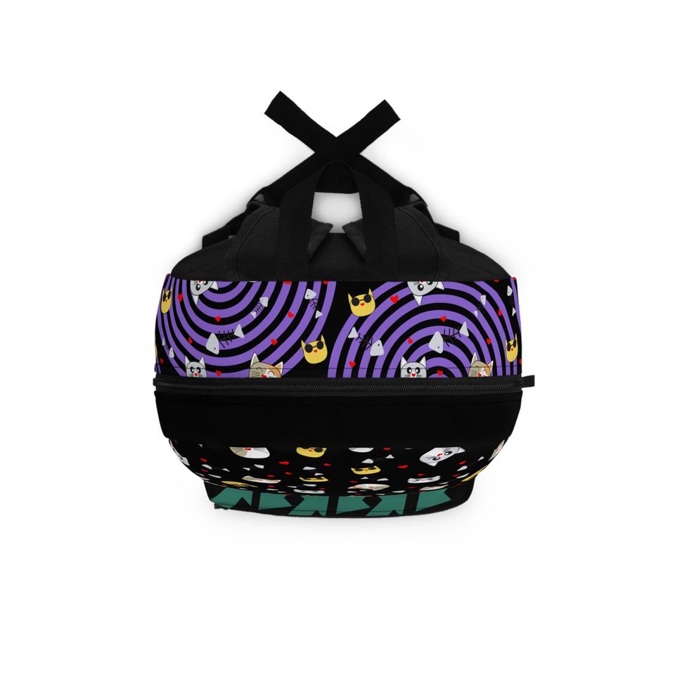 School Backpack with Cat Face Pattern