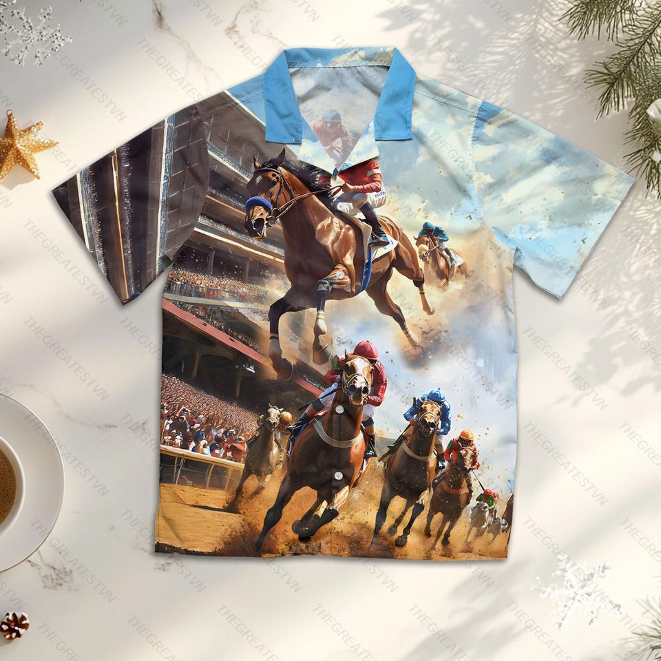 Horse Racing Hawaiian Shirt for Men Women Youth