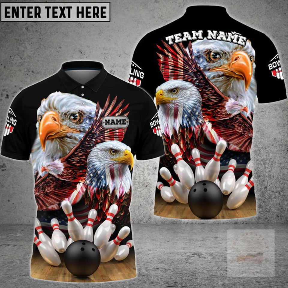 Personalized USA Eagle Bowling Polo Shirt: Custom Name, Team Outfit