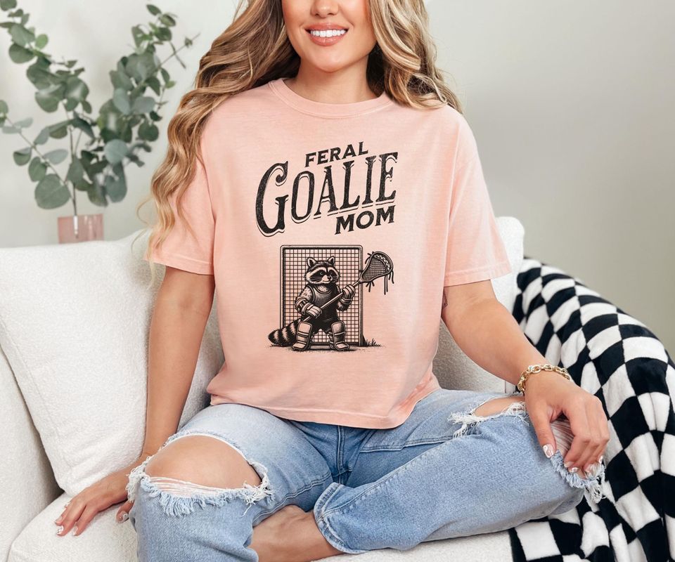 Funny Feral Lacrosse Goalie Mom Comfort Colors Crop Top, Retro Lacrosse Boxy Tee, Lacrosse Mama Gift