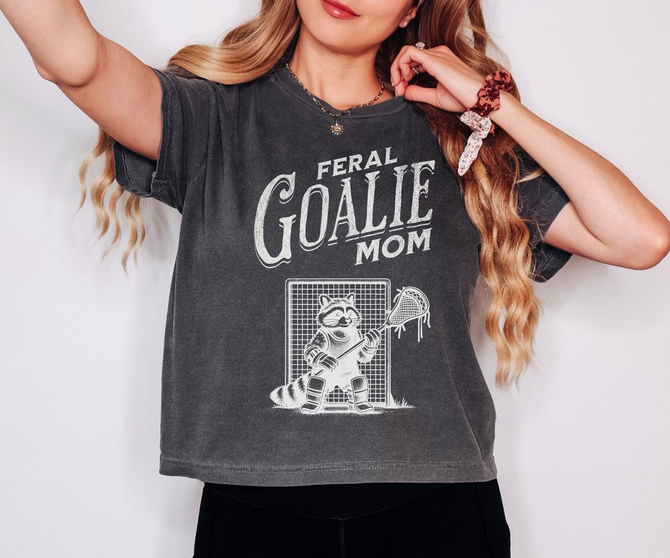 Funny Feral Lacrosse Goalie Mom Comfort Colors Crop Top, Retro Lacrosse Boxy Tee, Lacrosse Mama Gift