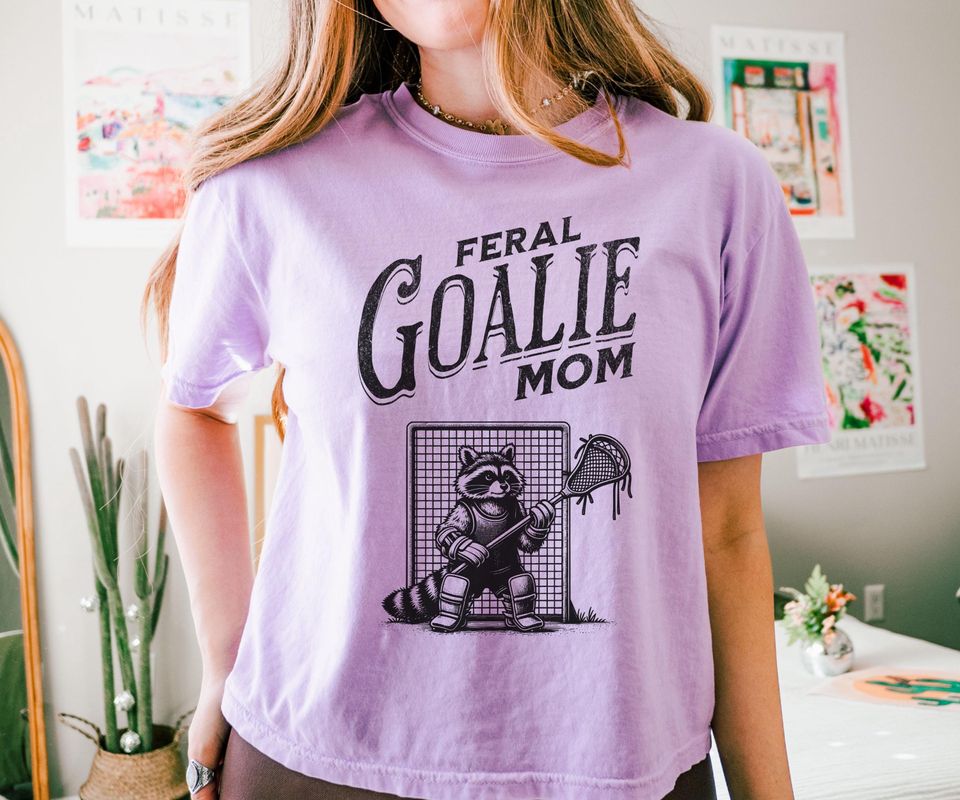 Funny Feral Lacrosse Goalie Mom Comfort Colors Crop Top, Retro Lacrosse Boxy Tee, Lacrosse Mama Gift
