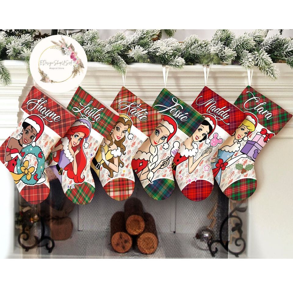 Personalized Disney Princess Christmas Stocking, Family Christmas Stocking