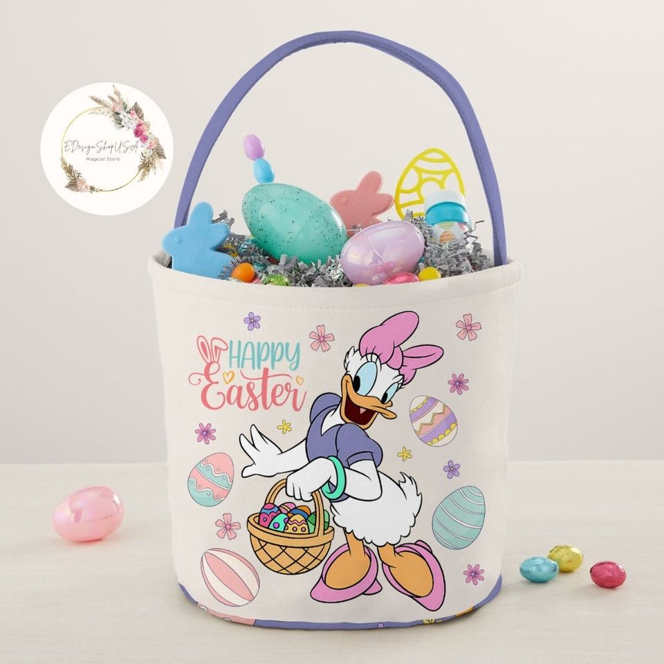 Personalized All Characters Disney Easter Basket, Mickey and Friends Bunny Easter Egg Hunt Basket, WDW Disneyland Family Happy Easter Decor