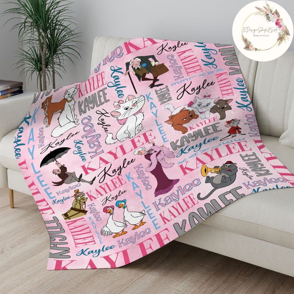 Personalized Watercolor Disney The Aristocats Throw Blanket, Aristocats Marie Throw Blanket