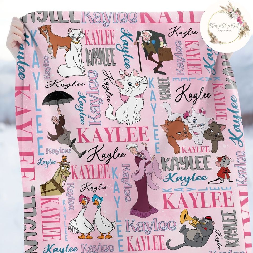 Personalized Watercolor Disney The Aristocats Throw Blanket, Aristocats Marie Throw Blanket
