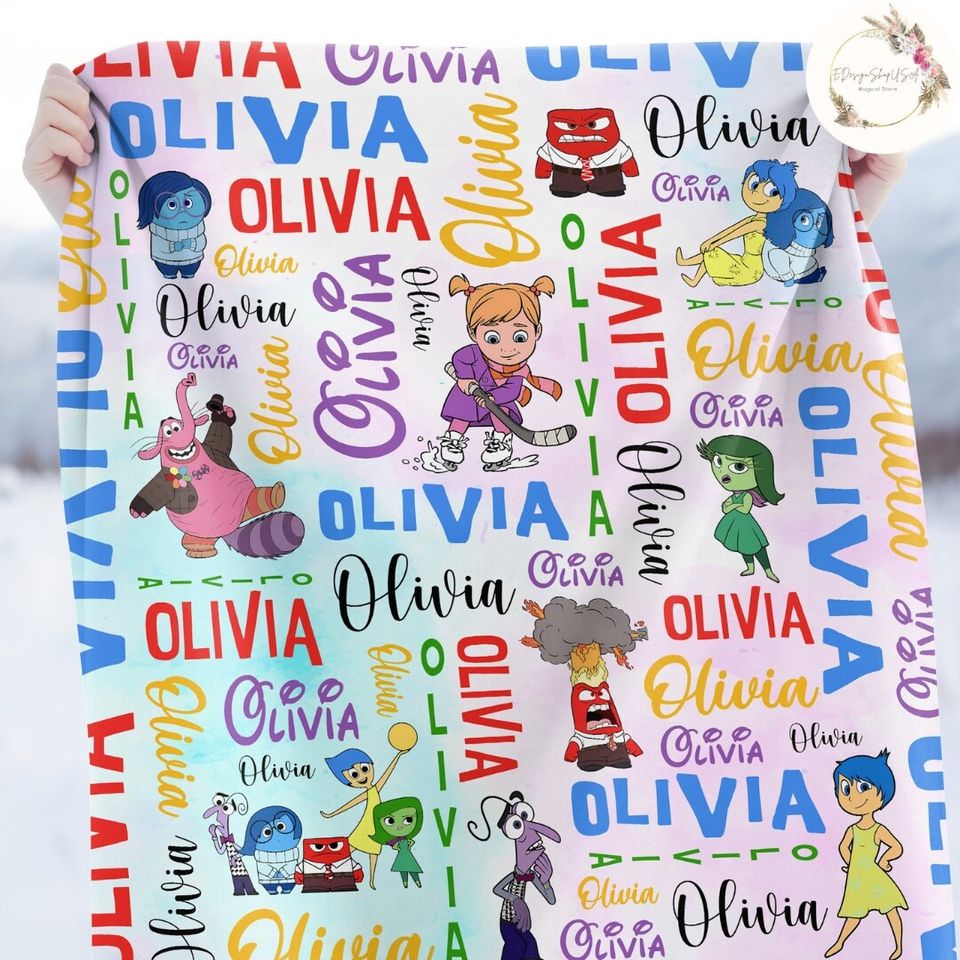 Personalized Watercolor Disney Pixar Inside Out Blanket, Custom Name Inside Out Blankets