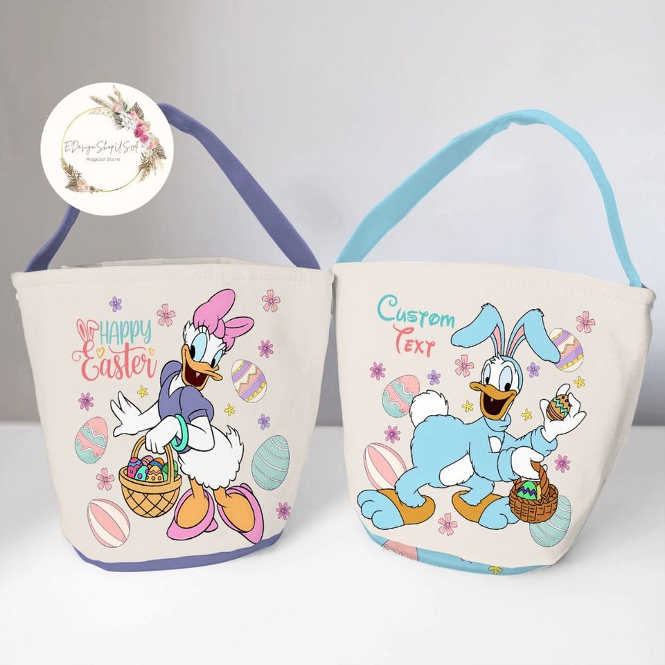Personalized All Characters Disney Easter Basket, Mickey and Friends Bunny Easter Egg Hunt Basket, WDW Disneyland Family Happy Easter Decor