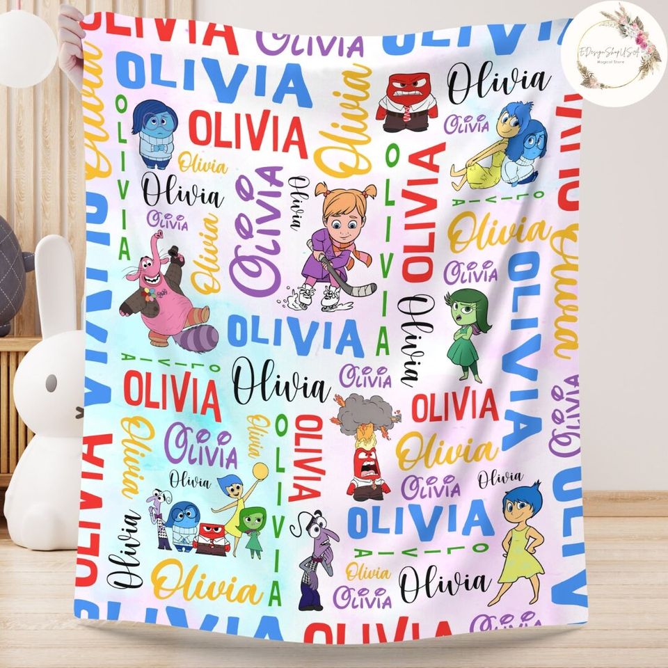 Personalized Watercolor Disney Pixar Inside Out Blanket, Custom Name Inside Out Blankets