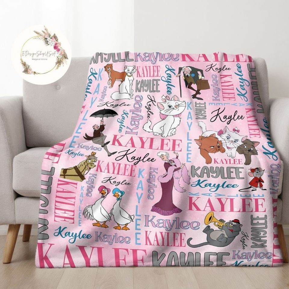 Personalized Watercolor Disney The Aristocats Throw Blanket, Aristocats Marie Throw Blanket