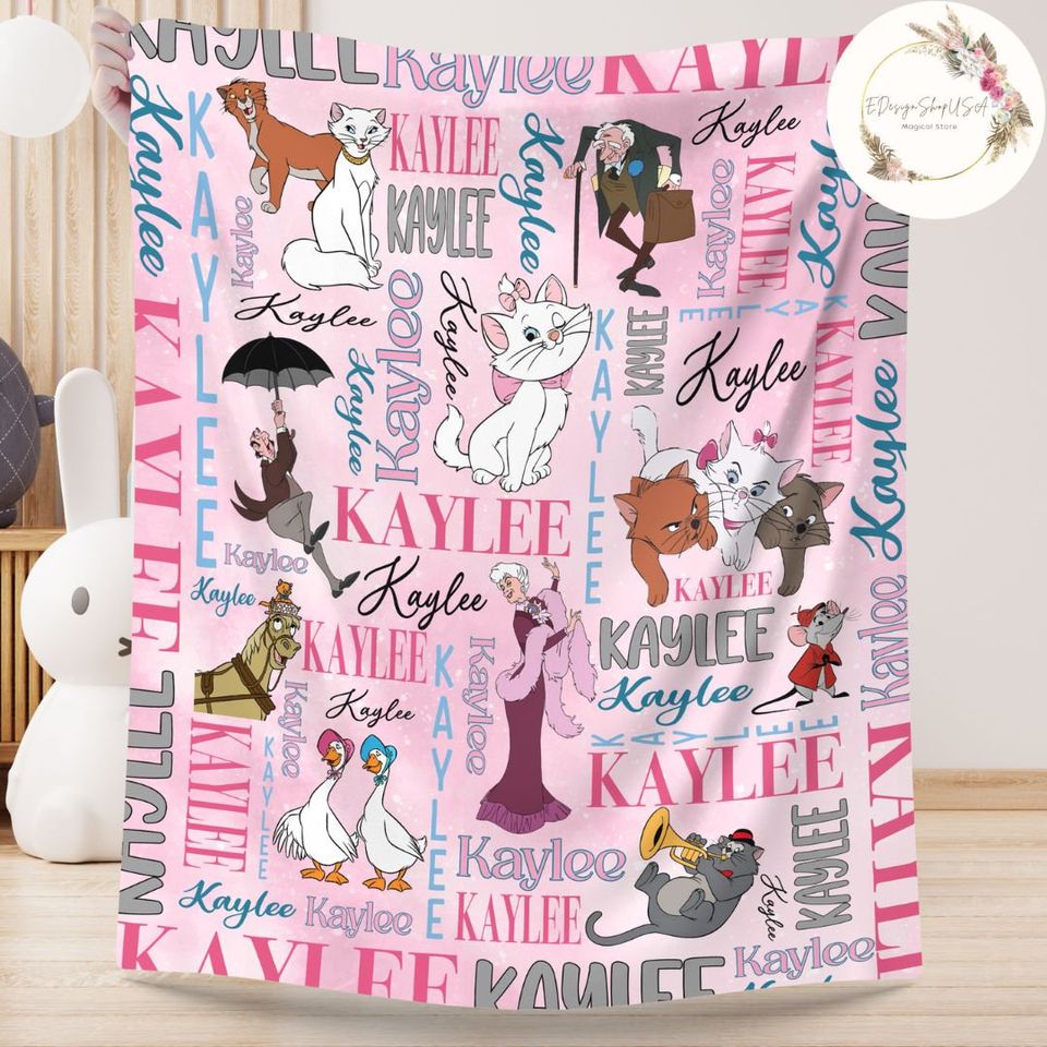 Personalized Watercolor Disney The Aristocats Throw Blanket, Aristocats Marie Throw Blanket