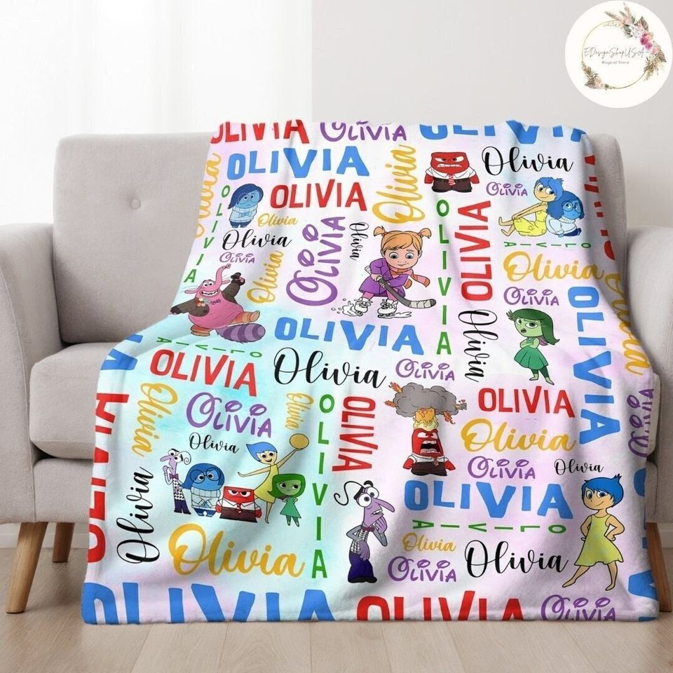 Personalized Watercolor Disney Pixar Inside Out Blanket, Custom Name Inside Out Blankets