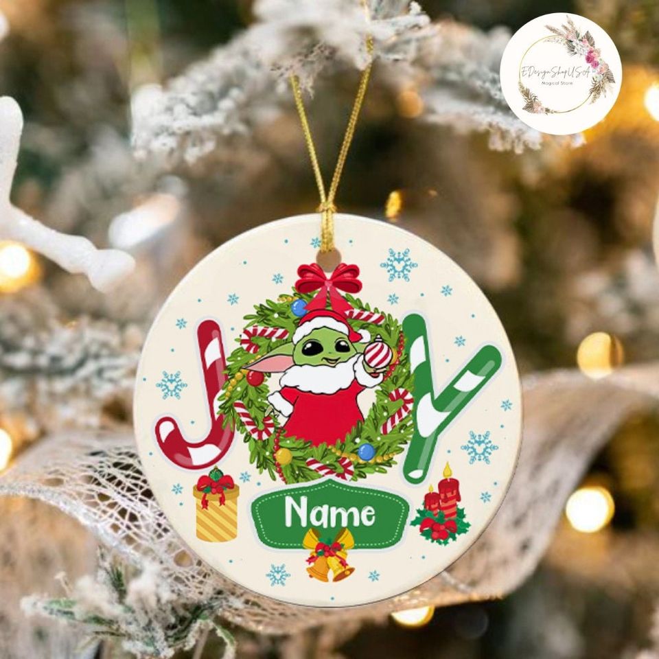 Personalized All Characters Joy Disney Christmas Ornament, Mickey and Friends Christmas Wreath