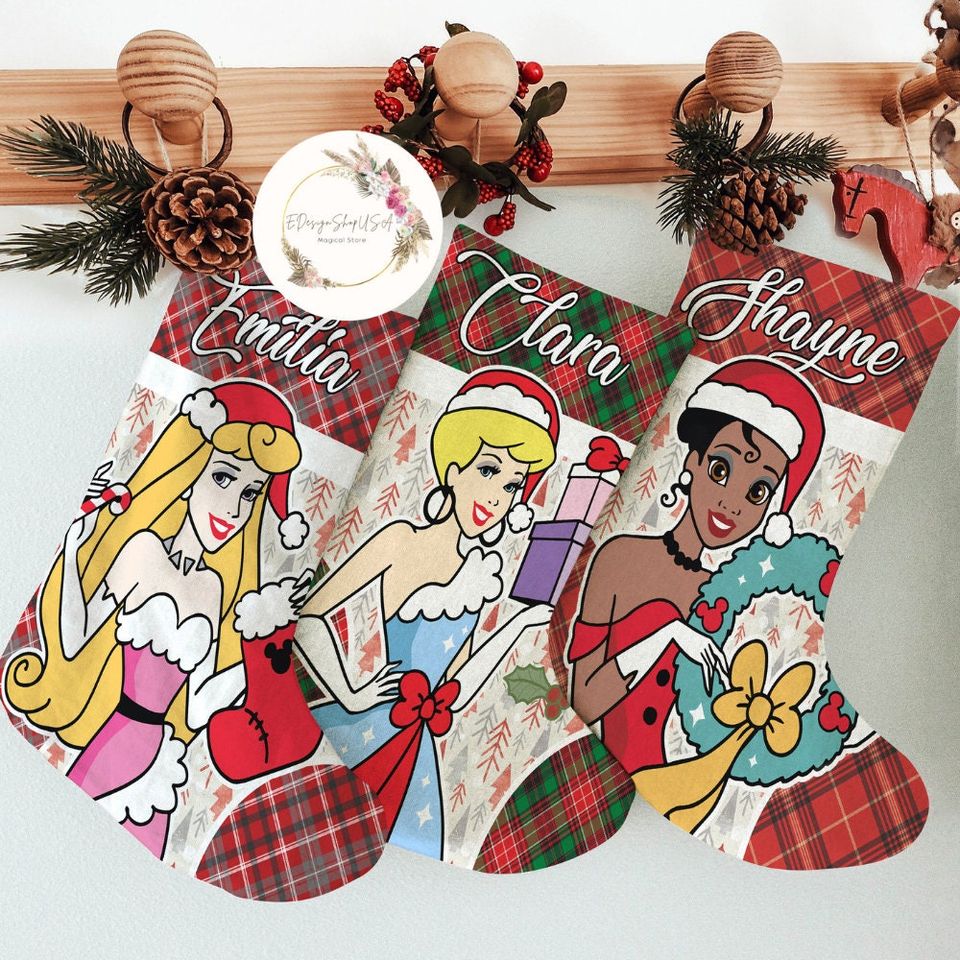 Personalized Disney Princess Christmas Stocking, Family Christmas Stocking