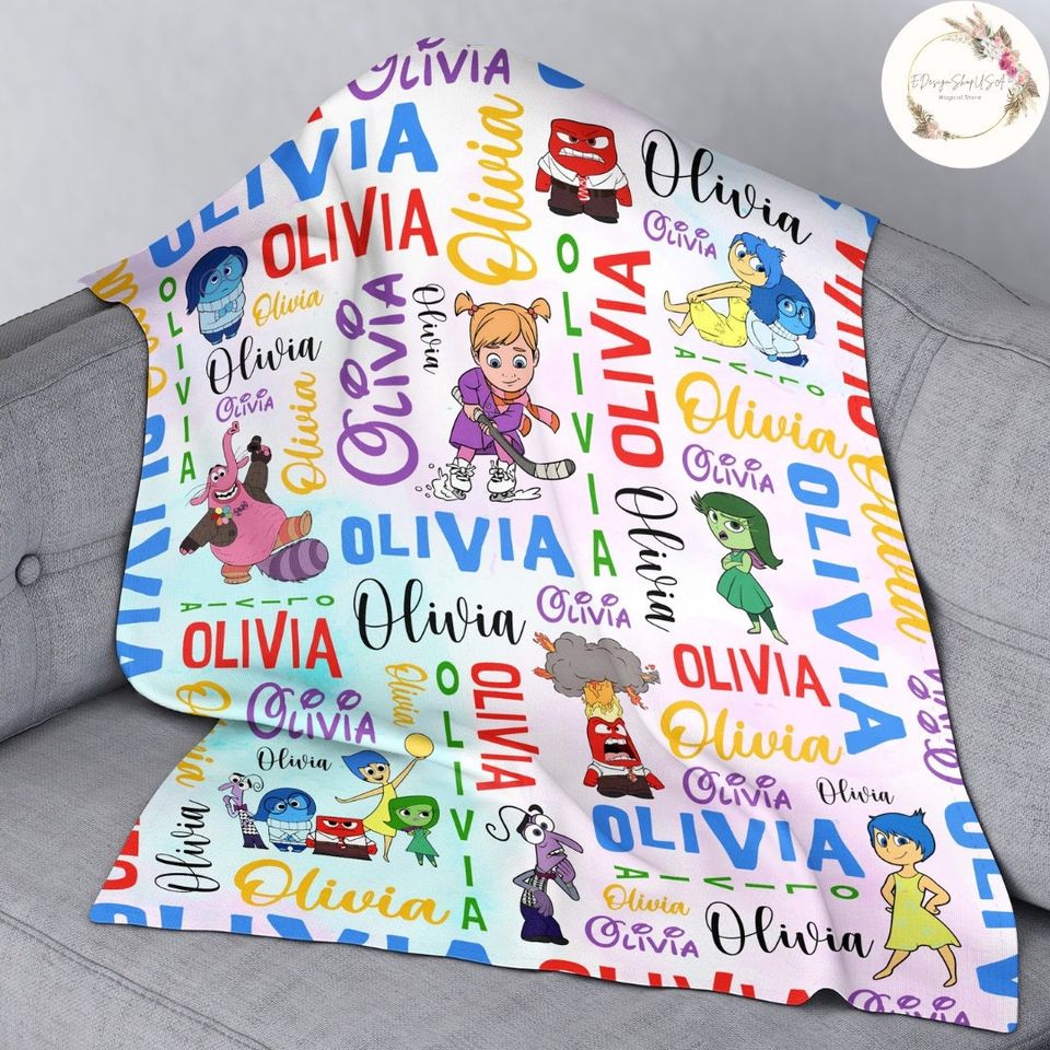 Personalized Watercolor Disney Pixar Inside Out Blanket, Custom Name Inside Out Blankets