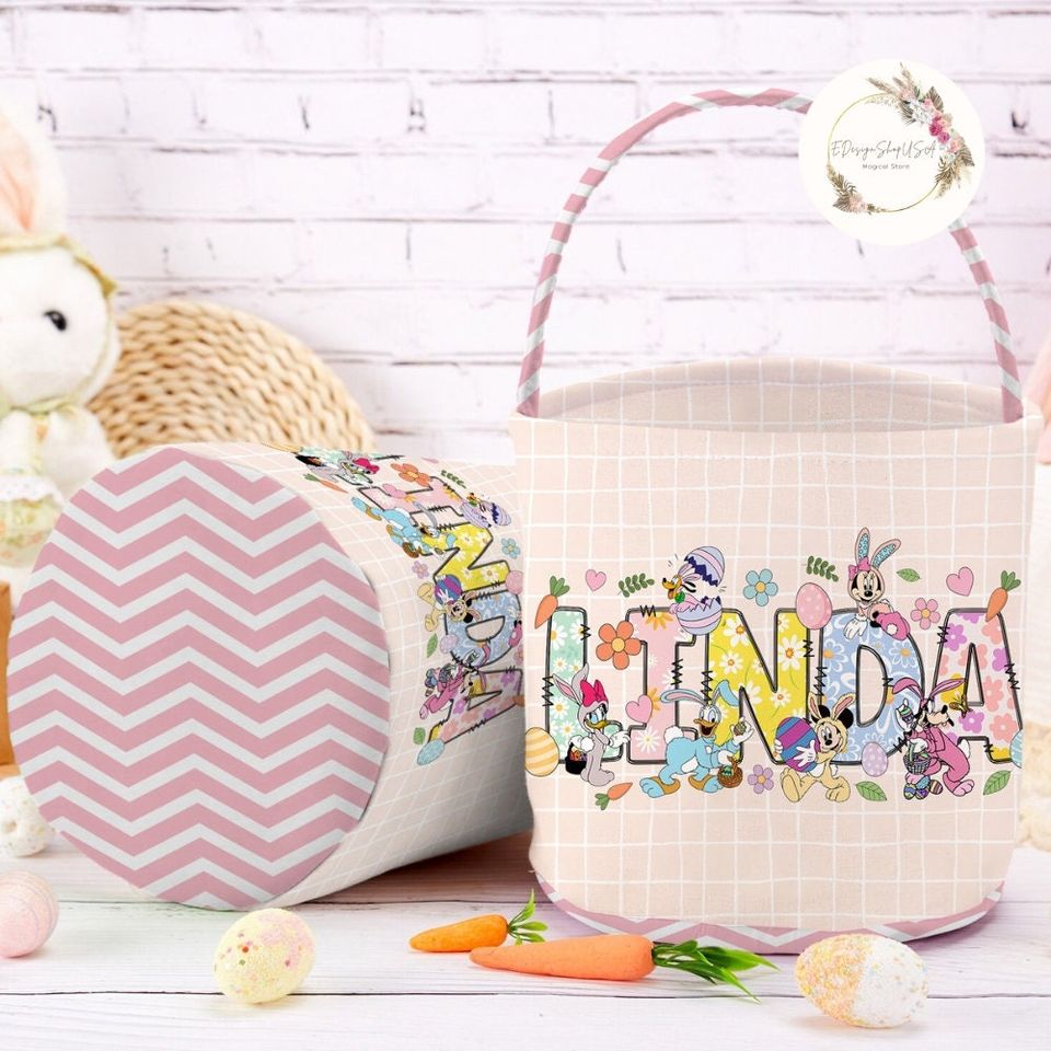Personalized Mickey and Friends Disney Easter Basket, Custom Name Bunny Easter Egg Hunt Basket, WDW Disneyland Family Easter Trip 2024 Bags
