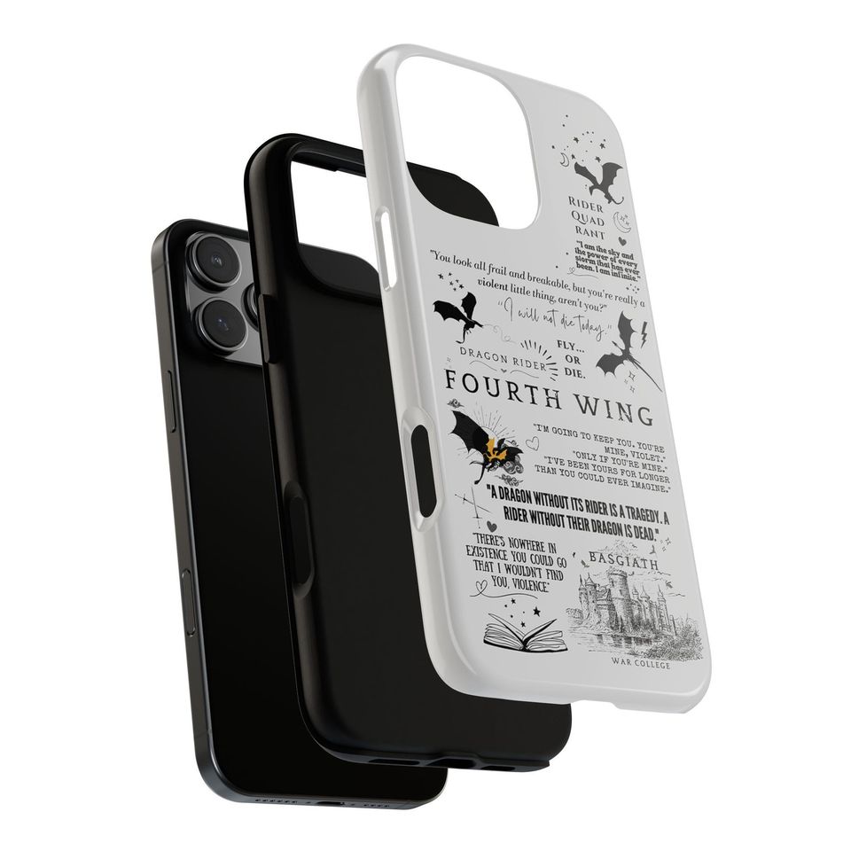Fourth Wing Black and Gold Marble iPhone Case, Bookish Dragon Phone Case, Gift for Book Lover