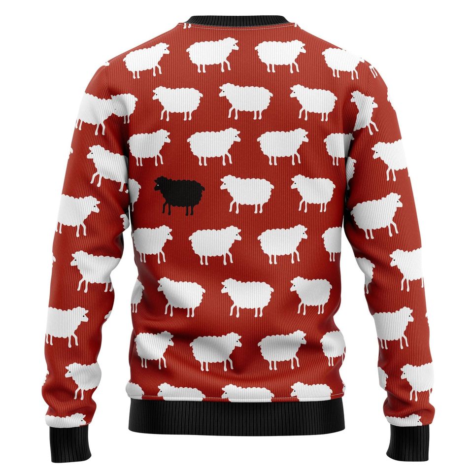 Sheep Black And White Ugly Christmas Sweater, Black Sheep Design