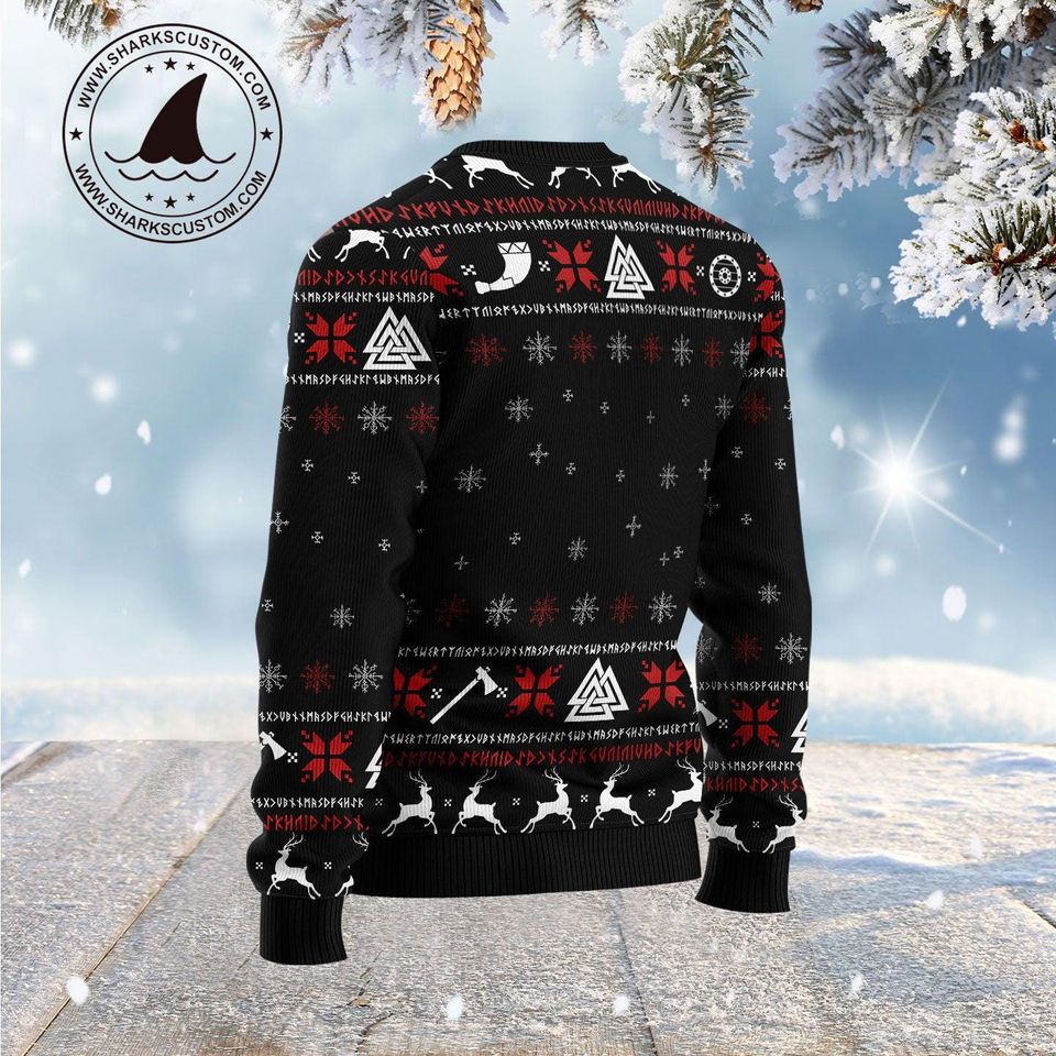 Viking Valhalla Christmas Sweater Funny Skull Santa Custom Face Pullover