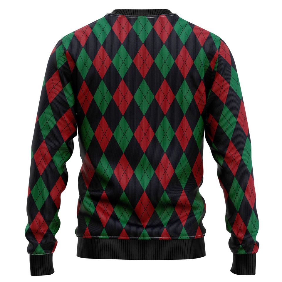 Golf Gnome Ugly Christmas Sweater, Funny Golfer Holiday Jumper, Argyle Golfing Gift