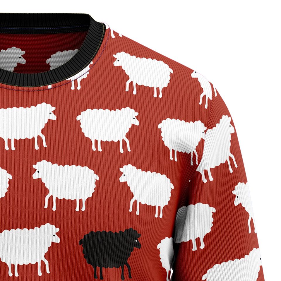 Sheep Black And White Ugly Christmas Sweater, Black Sheep Design
