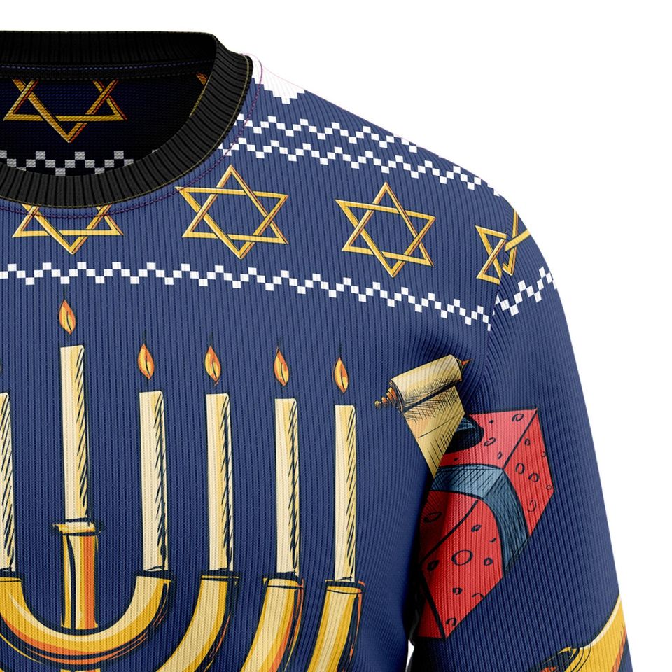Hanukkah Menorah Sweater, Jewish Holiday Ugly Christmas Sweatshirt