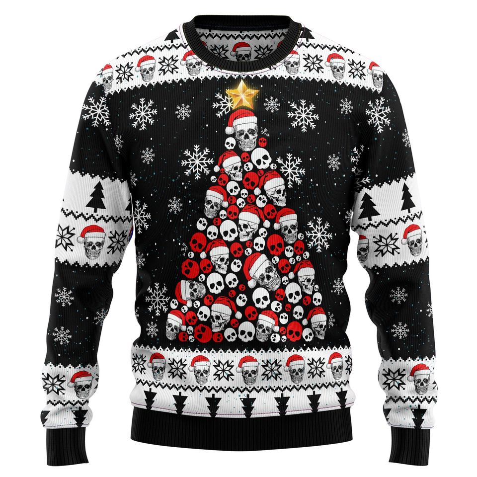 Skull Pine Tree Ugly Christmas Sweater, Gothic Ugly Xmas Sweatshirt