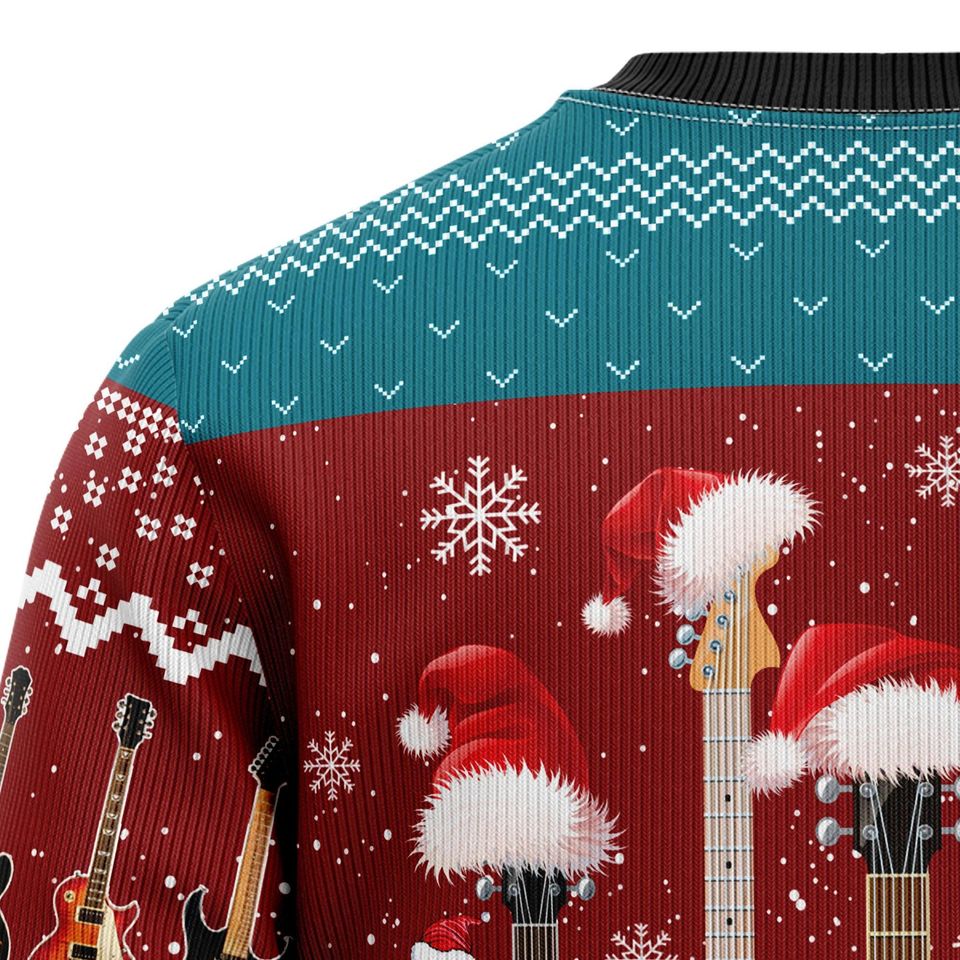 Ugly Christmas Sweater, Electric Guitar Music Lover, Santa Hat Holiday Pullover