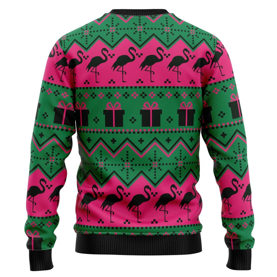 Flamingo Christmas Tree Ugly Christmas Sweater, Tropical Holiday Tree Pullover