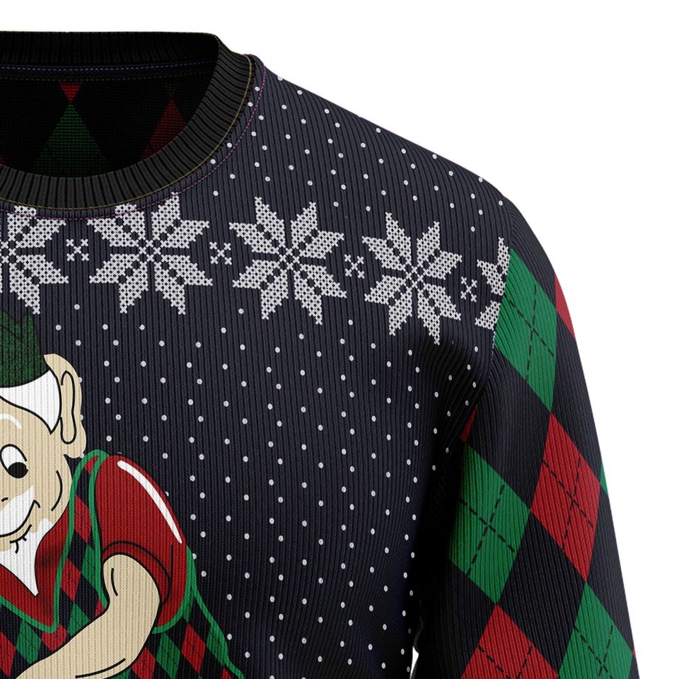 Golf Gnome Ugly Christmas Sweater, Funny Golfer Holiday Jumper, Argyle Golfing Gift