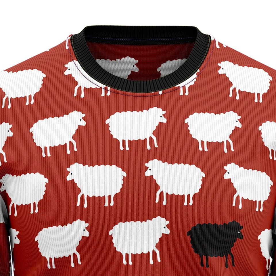 Sheep Black And White Ugly Christmas Sweater, Black Sheep Design