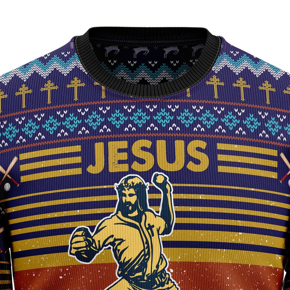 Jesus Saves Christmas Sweater, Funny Christian Baseball Pullover