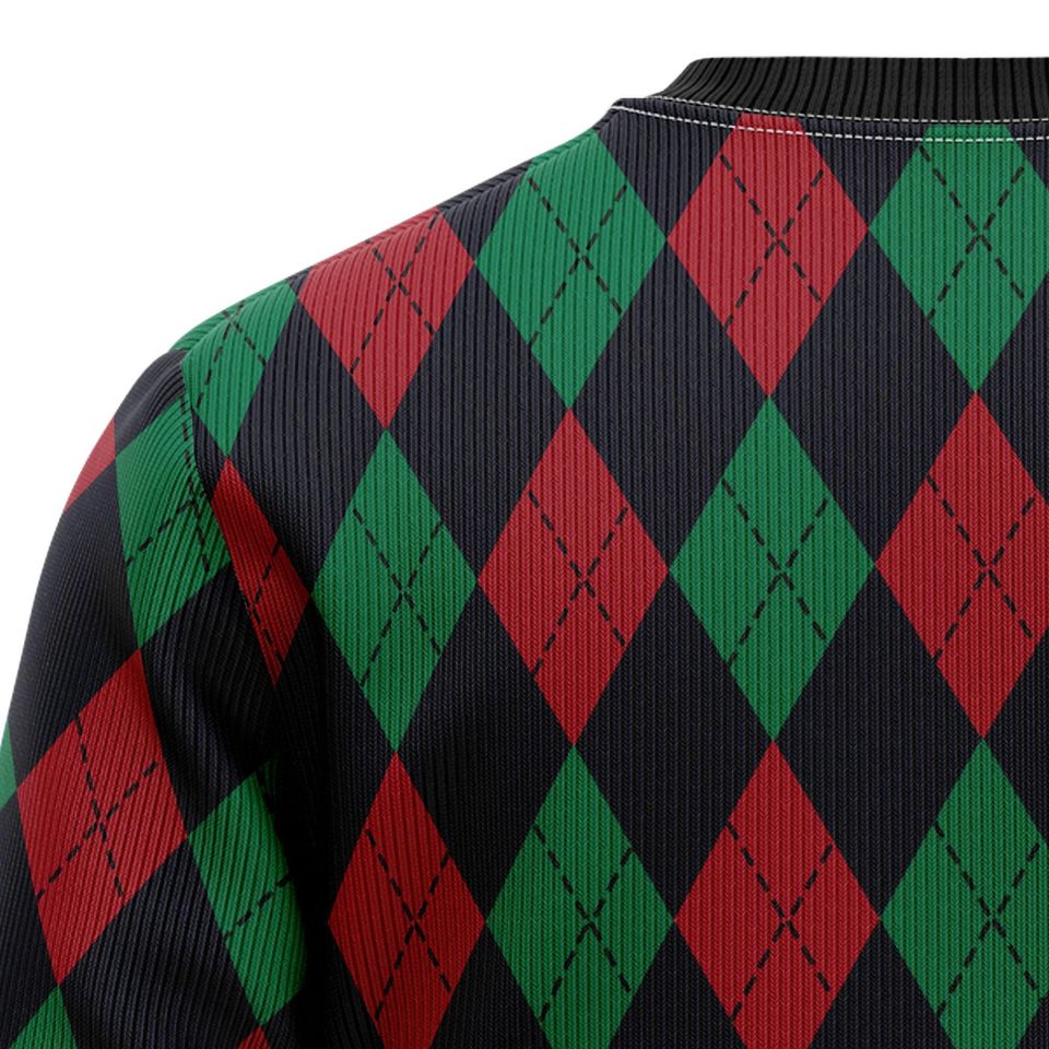 Golf Gnome Ugly Christmas Sweater, Funny Golfer Holiday Jumper, Argyle Golfing Gift
