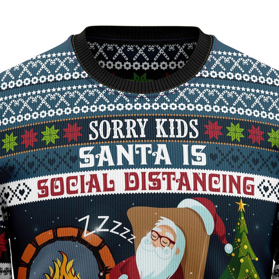 Santa Social Distancing Ugly Sweater, Funny Christmas Jumper
