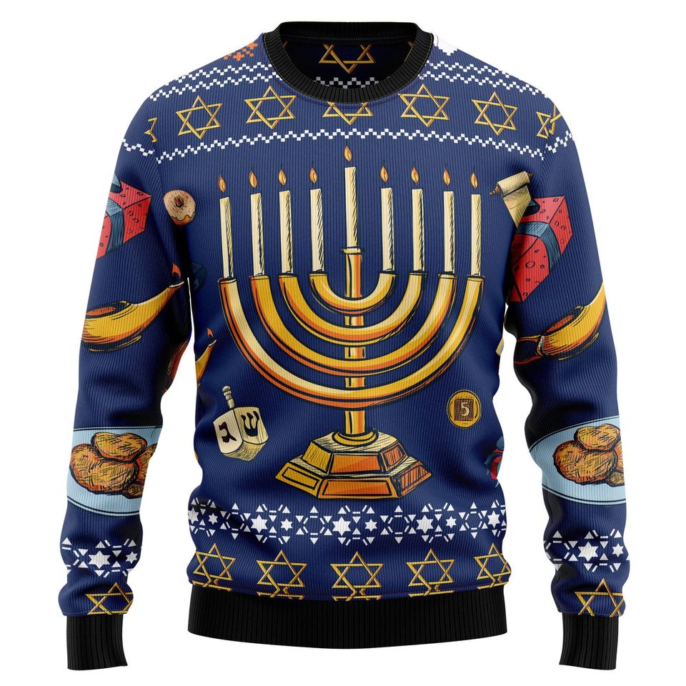 Hanukkah Menorah Sweater, Jewish Holiday Ugly Christmas Sweatshirt