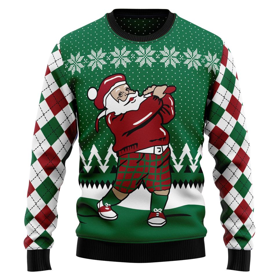 Santa Golf Christmas Sweater, Custom Your Photo Ugly Xmas Sweatshirt