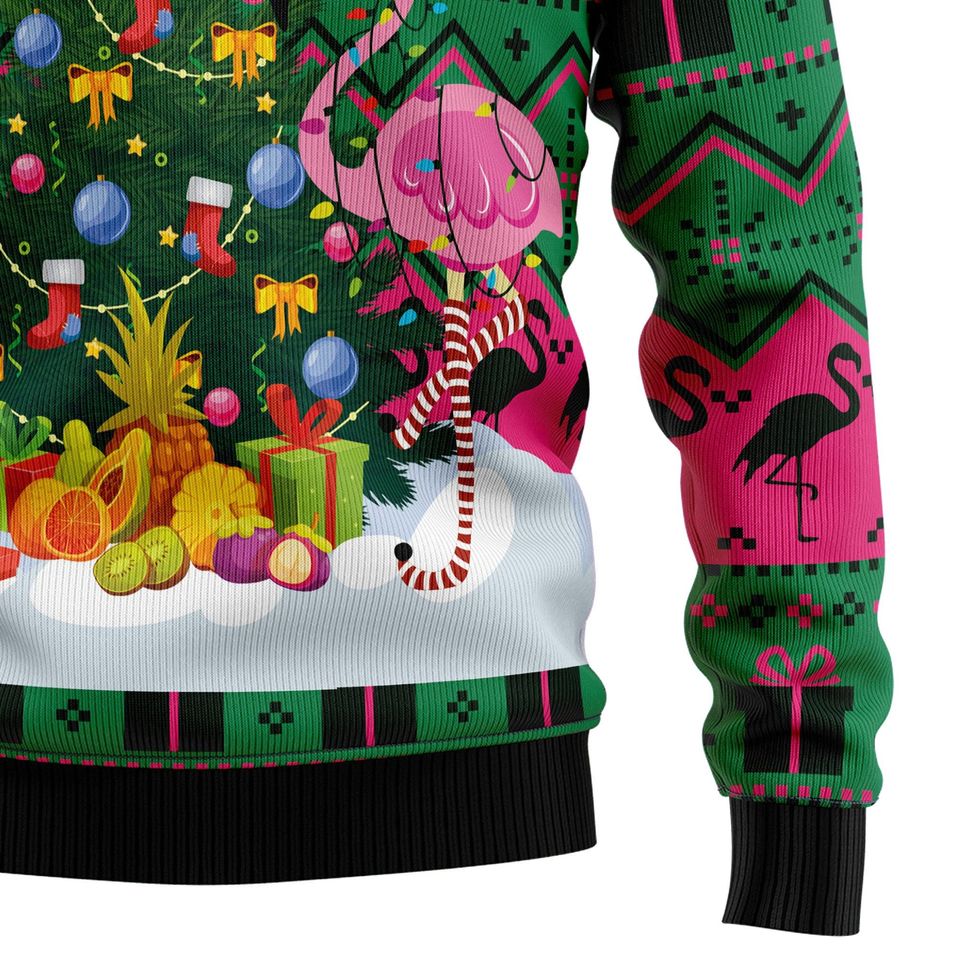 Flamingo Christmas Tree Ugly Christmas Sweater, Tropical Holiday Tree Pullover