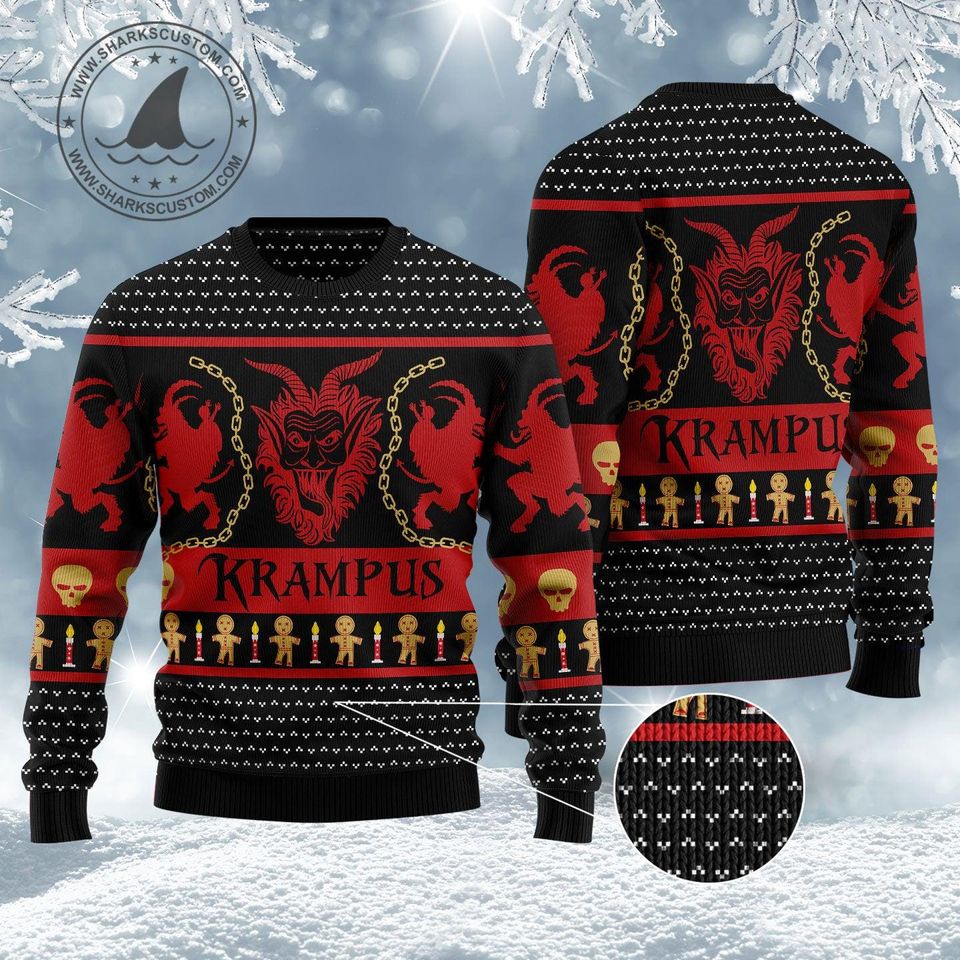 Krampus Christmas Sweater, Gothic Ugly Xmas Sweater, Scary Holiday Pullover